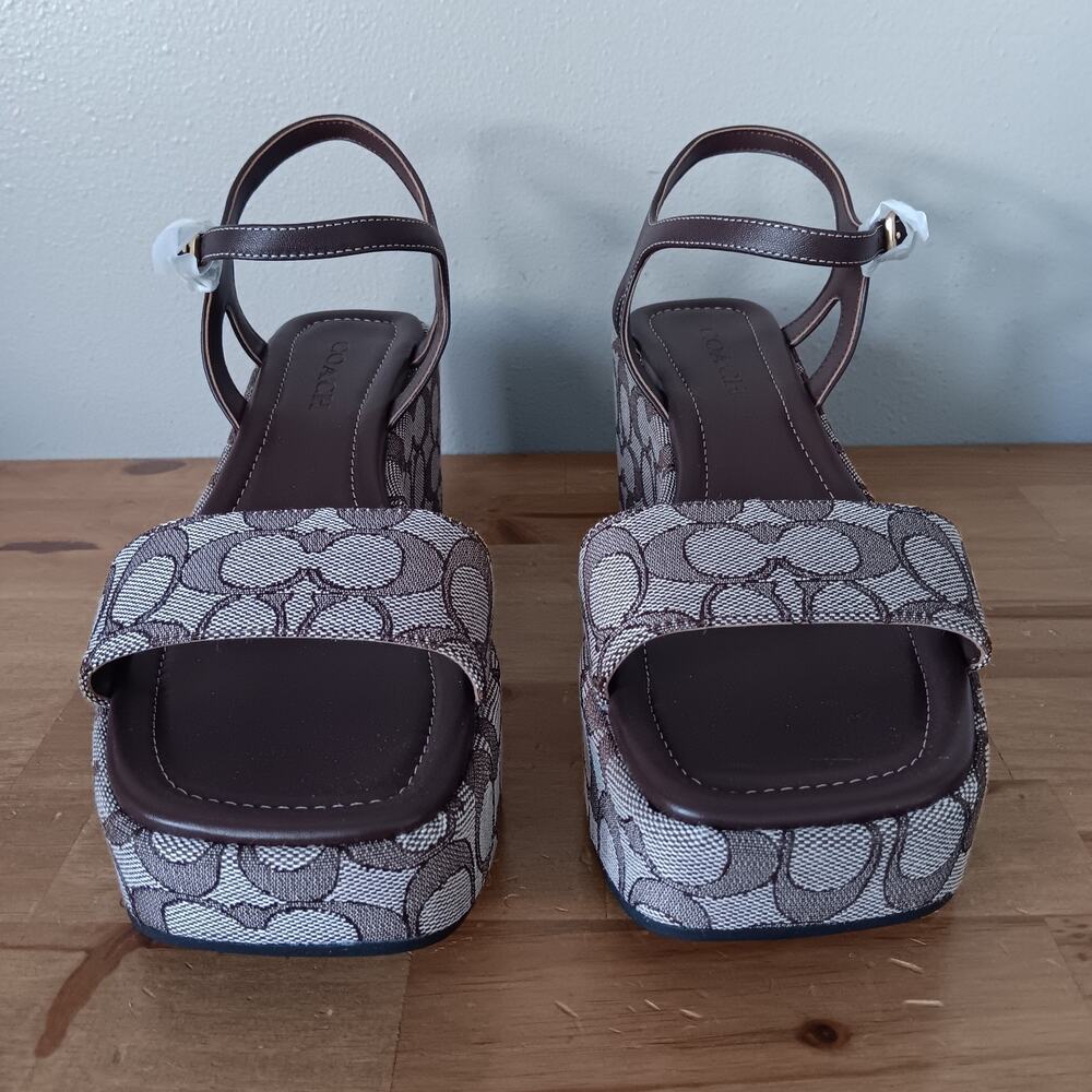 Coach Women Gale Wedge Sandal In Maple Signature Jacquard Size 11 B Damaged Box